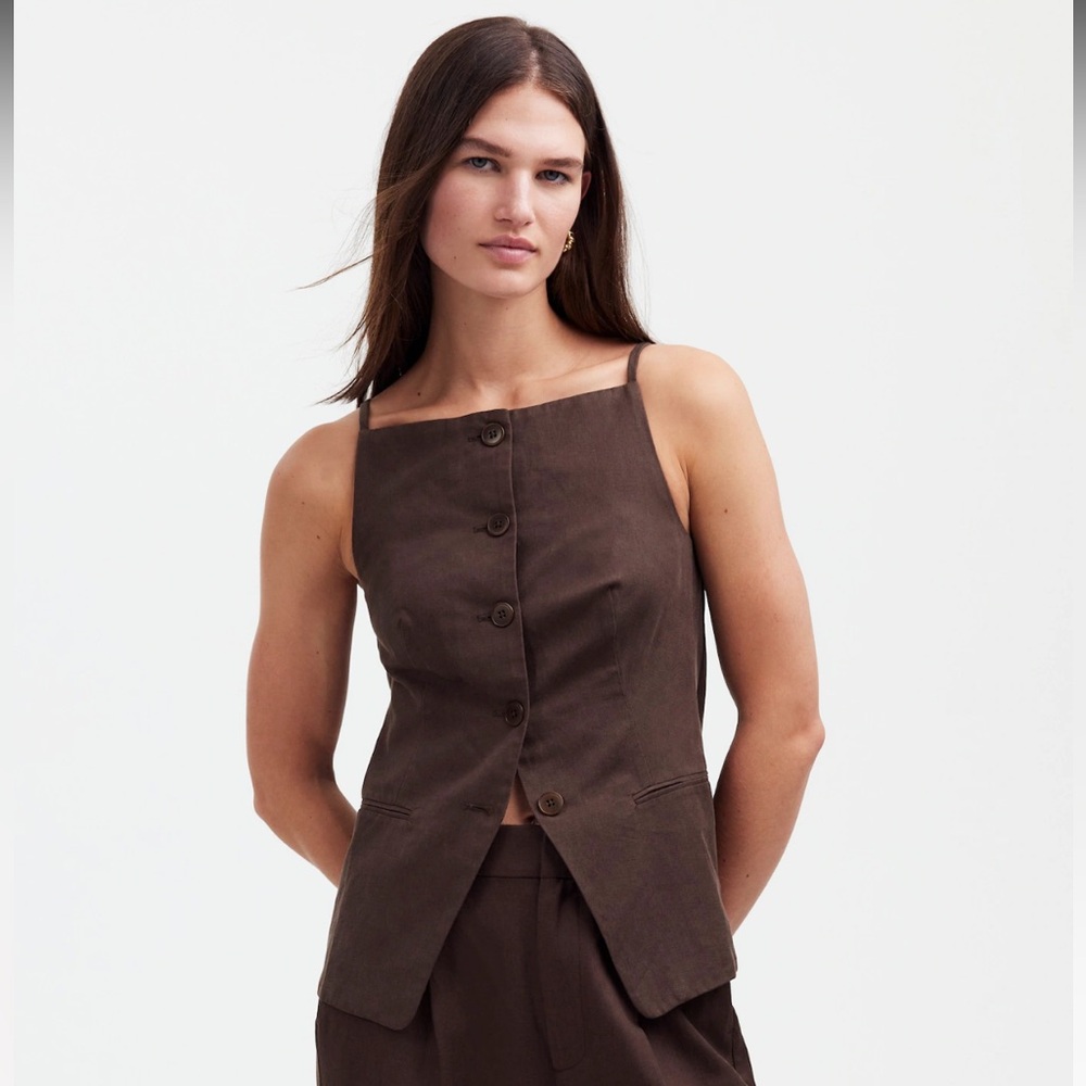 Madewell Square-Neck Vest in Drapey Twill, Chocolate Raisin